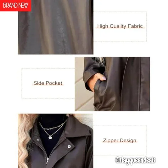 Oversized Faux Leather Motorcycle Jacket, Women's Plus Size Bomber Coat